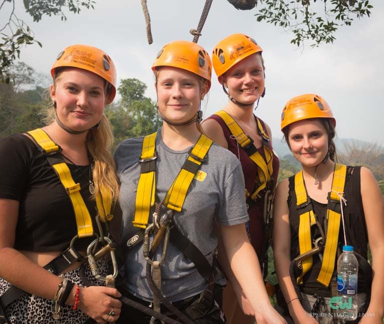 Guests preparing for a canopy adventure