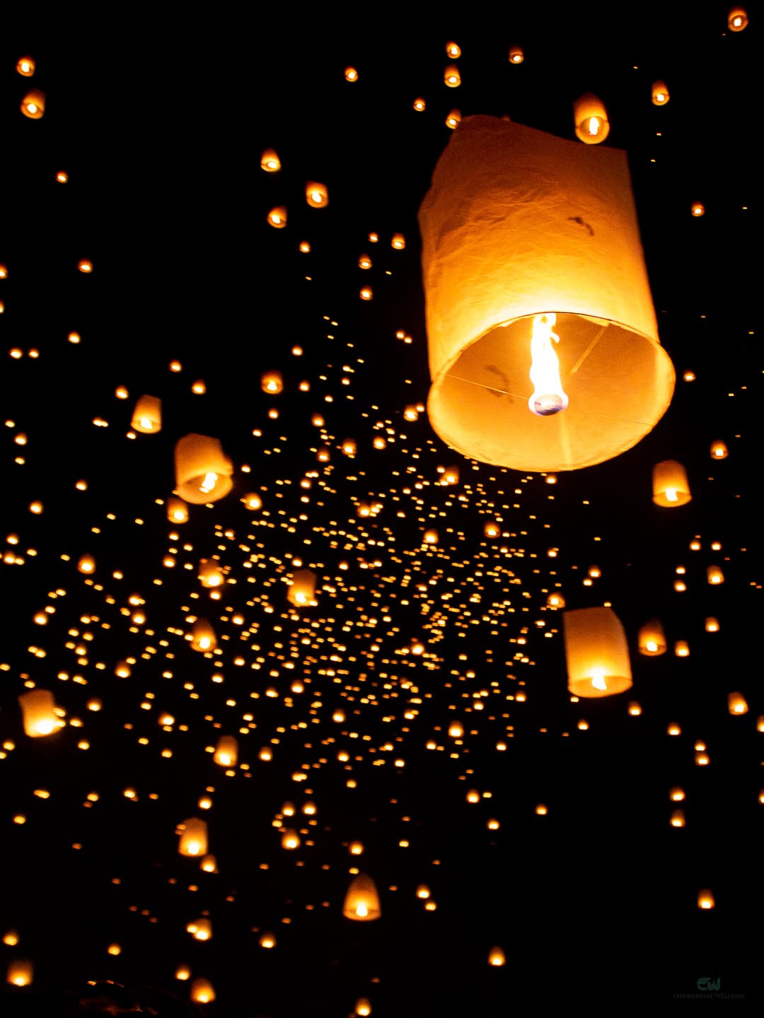 Scène d'ouverture illuminée par des lanternes dans l'histoire du festival de Yi Peng