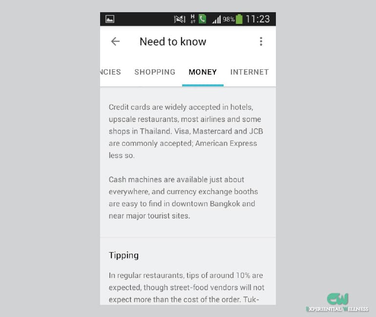 Google Trips donnait une vue d'ensemble de la monnaie thai