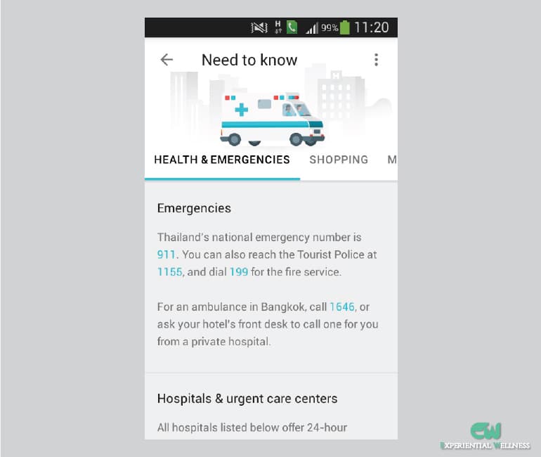 Le numéro d'urgence affiche par Google Trips etait incorrect pour la Thaïlande