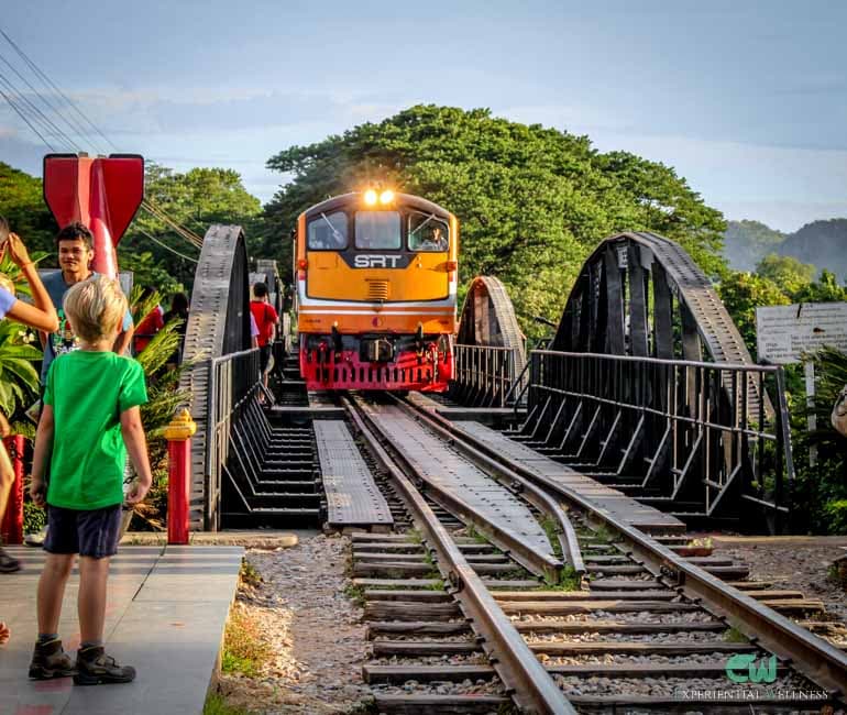 Zug auf der historischen Strecke der Death Railway